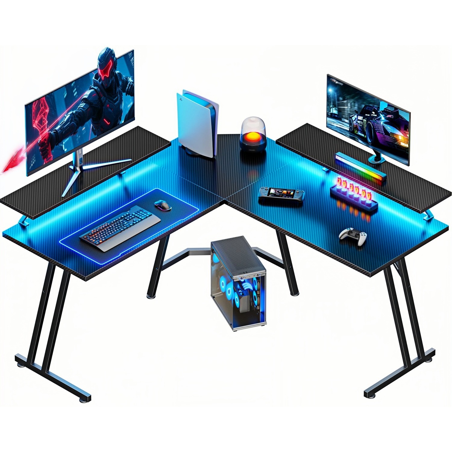 Pc Gaming Center - L-Shaped Gaming Desk with LED Lights